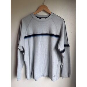 Xtreme Gear Mens Vintage Ribbed Knit Striped Sweater Gray Blue Crew Neck Medium